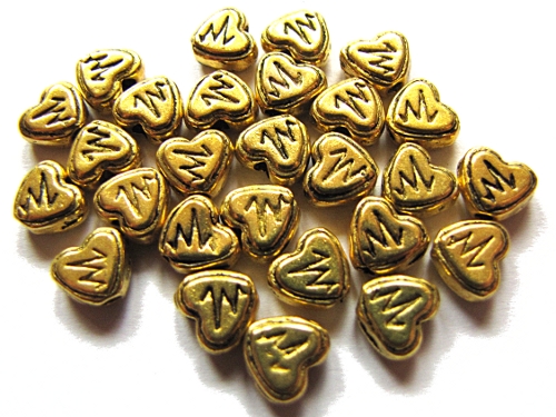 Metallperle Herz, beidseitig verziert, goldfarben, ca. 8x7mm